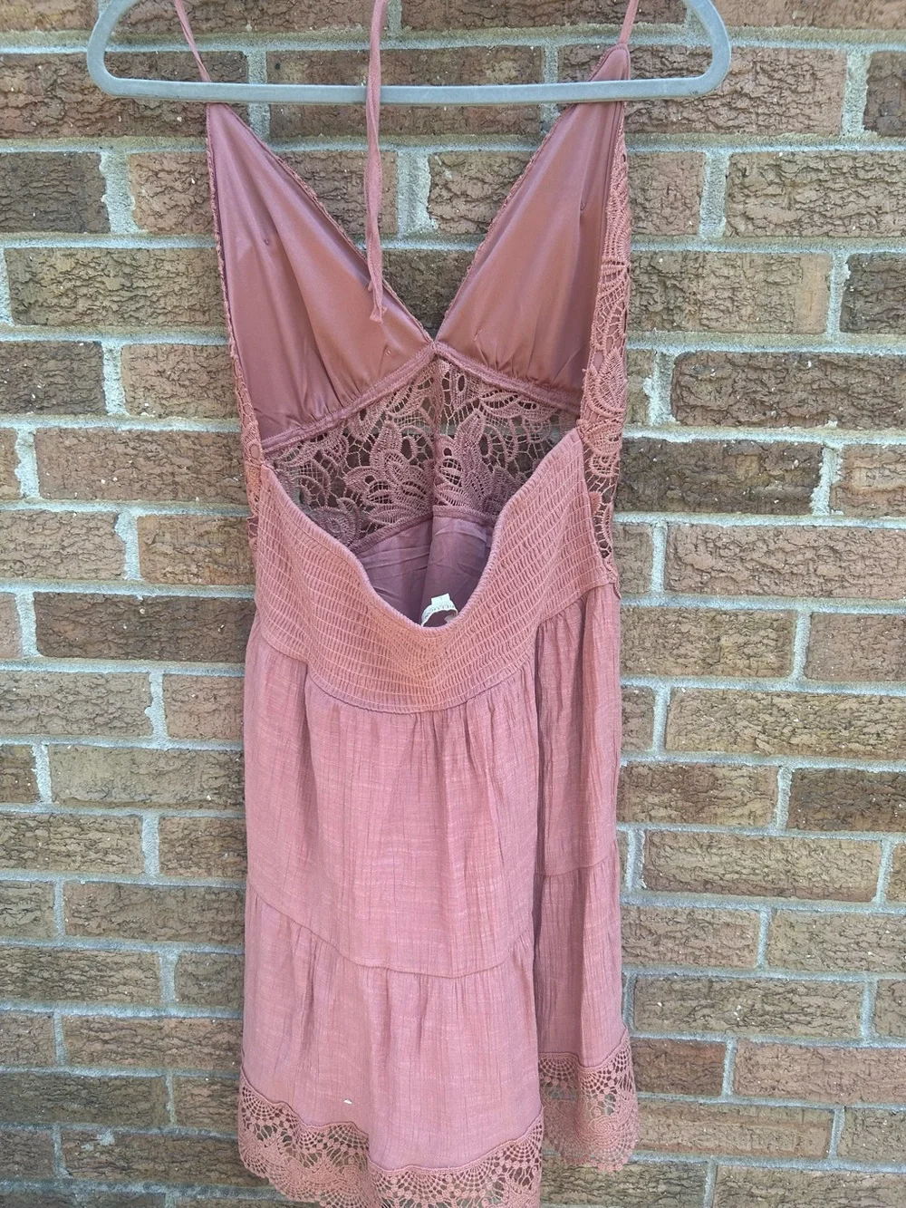 Rebellion Dusty Rose Lace-Trim Backless Sundress size large - Picture 8 of 11